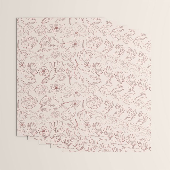 Burgundy Magnolia Pattern Wrapping Paper Gallery Image 3