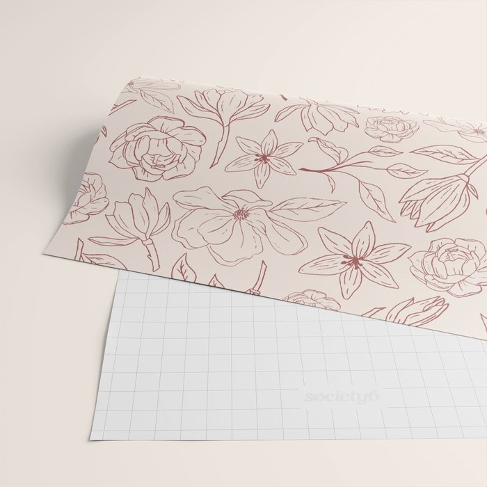 Burgundy Magnolia Pattern Wrapping Paper Gallery Image 2