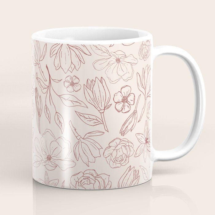 Burgundy Magnolia Pattern Coffee Mug Gallery Image 1