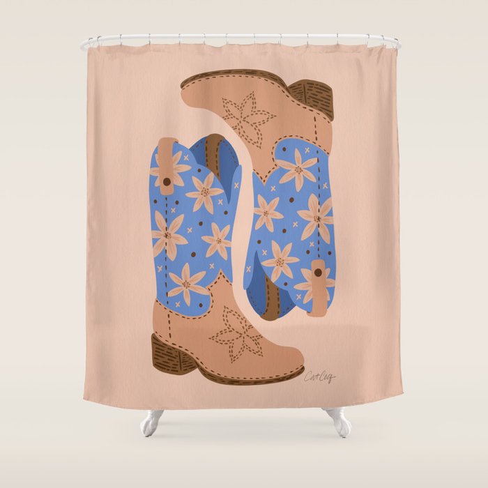Cowgirl Boots â Blue & Peach Shower Curtain Gallery Image 1