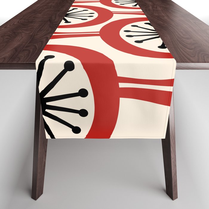 Mid Century Modern Atomic Drops Pattern in Red Black Cream Table Runner Gallery Image 1