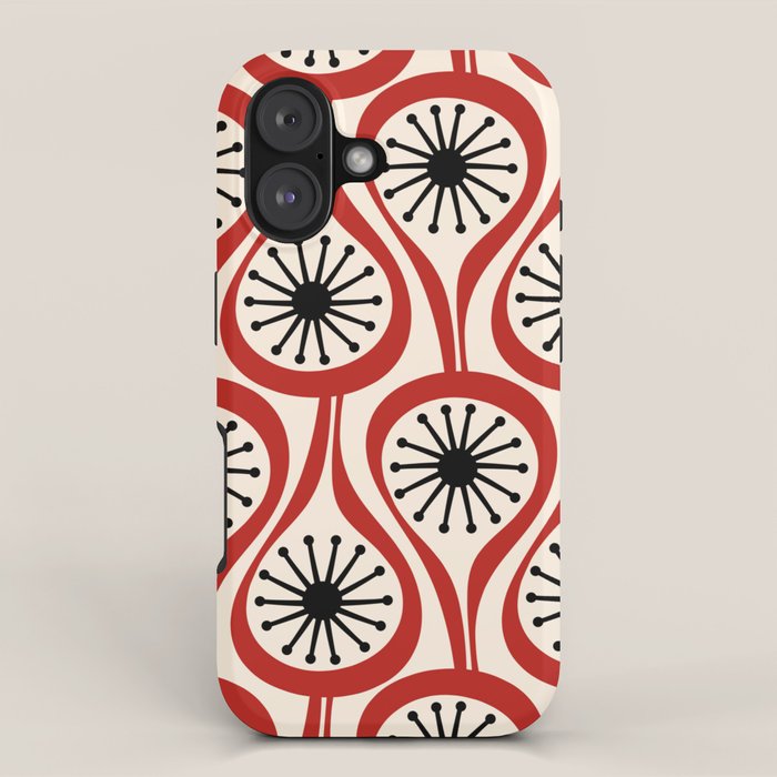 Mid Century Modern Atomic Drops Pattern in Red Black Cream iPhone Case Gallery Image 1