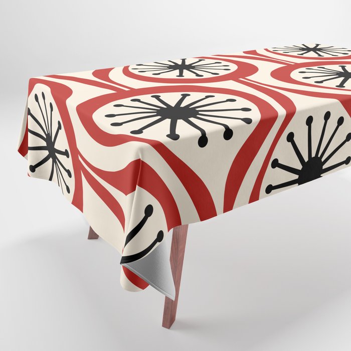 Mid Century Modern Atomic Drops Pattern in Red Black Cream Tablecloth Gallery Image 1