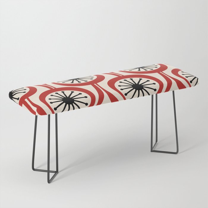 Mid Century Modern Atomic Drops Pattern in Red Black Cream Bench Gallery Image 1