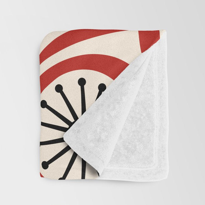 Mid Century Modern Atomic Drops Pattern in Red Black Cream Throw Blanket Gallery Image 3