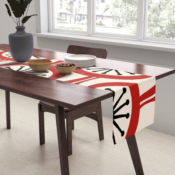 Mid Century Modern Atomic Drops Pattern in Red Black Cream Table Runner Gallery Image 2