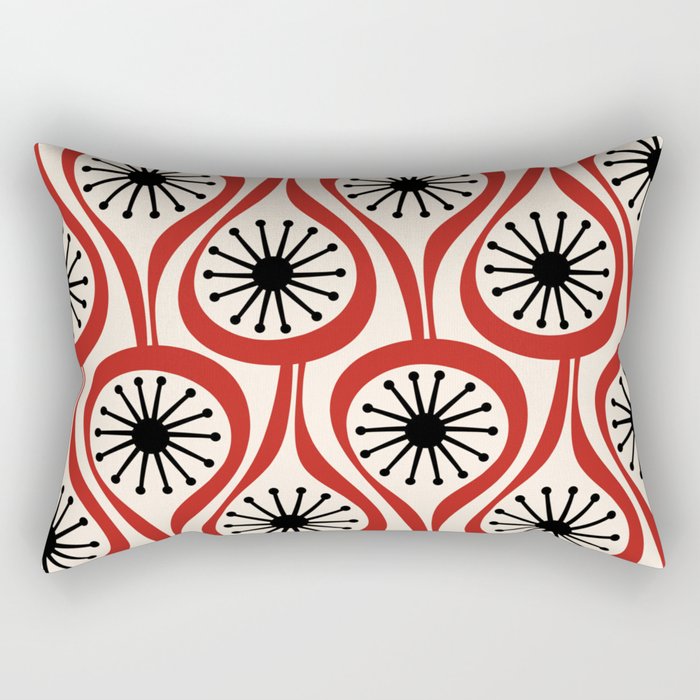 Mid Century Modern Atomic Drops Pattern in Red Black Cream Rectangular Pillow Gallery Image 1