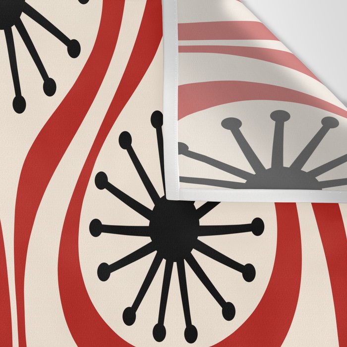 Mid Century Modern Atomic Drops Pattern in Red Black Cream Wall Tapestry Gallery Image 3
