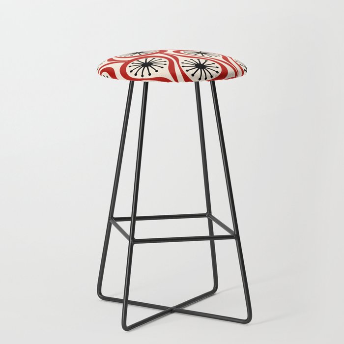 Mid Century Modern Atomic Drops Pattern in Red Black Cream Stool Gallery Image 1