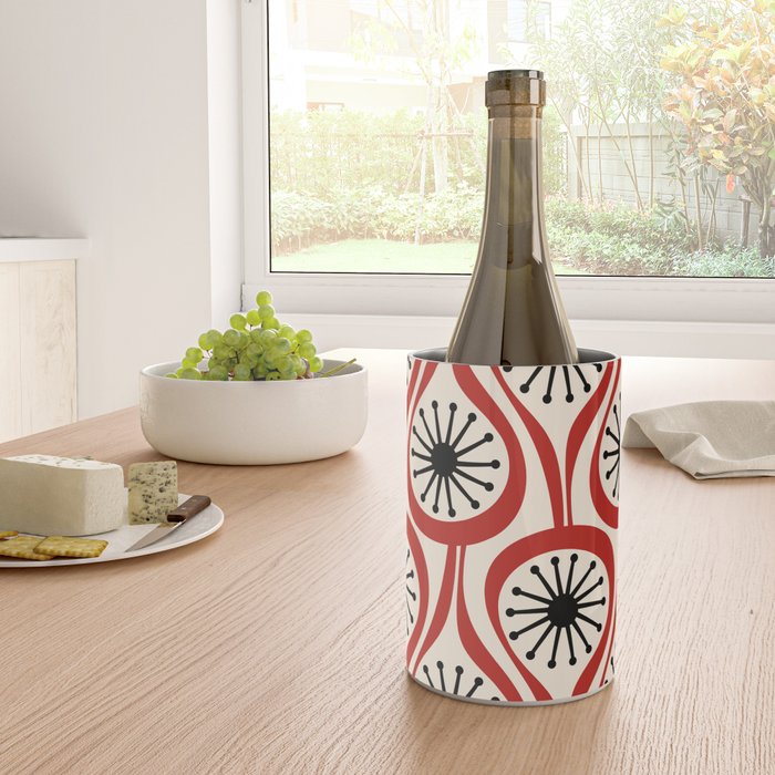 Mid Century Modern Atomic Drops Pattern in Red Black Cream Wine Chiller Gallery Image 4
