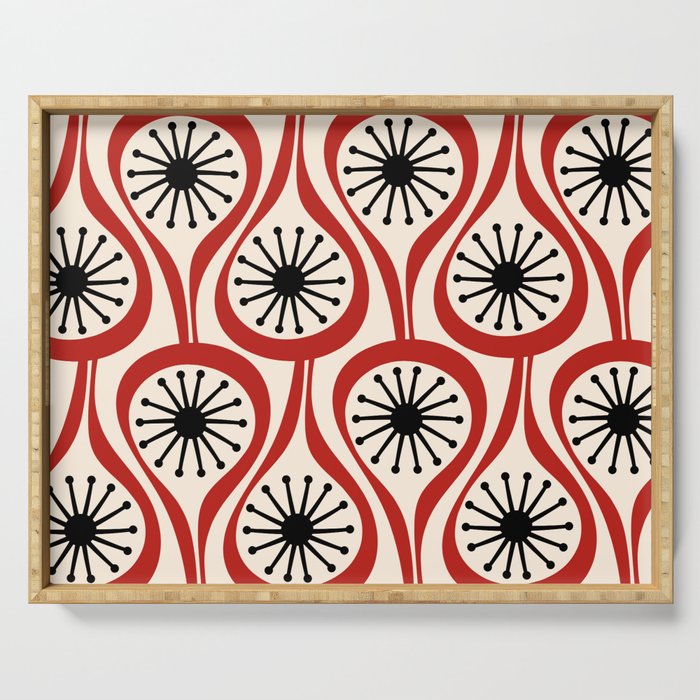 Mid Century Modern Atomic Drops Pattern in Red Black Cream Serving Tray Gallery Image 1