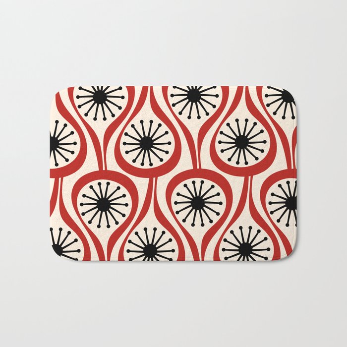 Mid Century Modern Atomic Drops Pattern in Red Black Cream Bath Mat Gallery Image 1