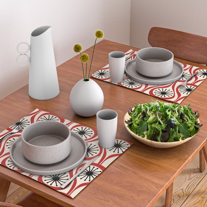 Mid Century Modern Atomic Drops Pattern in Red Black Cream Placemat Gallery Image 2