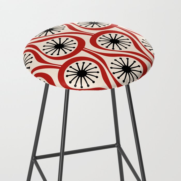 Mid Century Modern Atomic Drops Pattern in Red Black Cream Stool Gallery Image 2