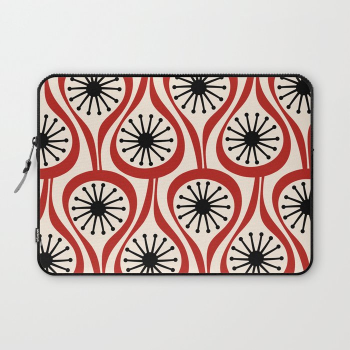 Mid Century Modern Atomic Drops Pattern in Red Black Cream Laptop Sleeve Gallery Image 1