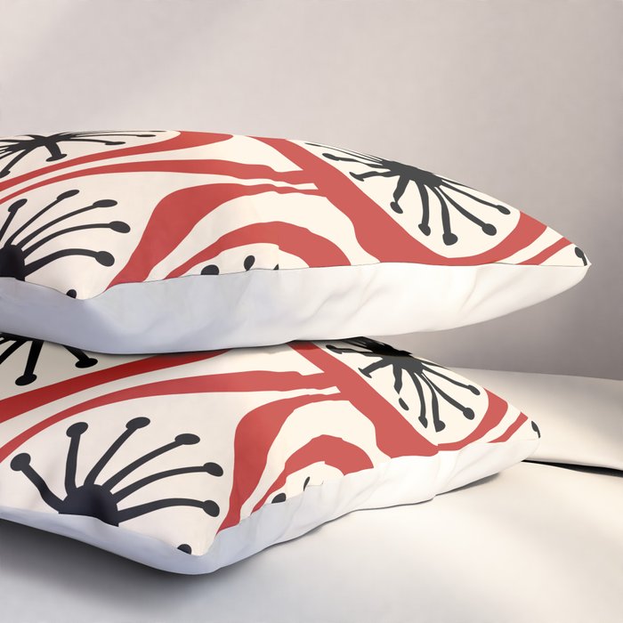 Mid Century Modern Atomic Drops Pattern in Red Black Cream Pillow Sham Gallery Image 3