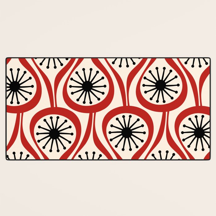 Mid Century Modern Atomic Drops Pattern in Red Black Cream Desk Mat Gallery Image 3