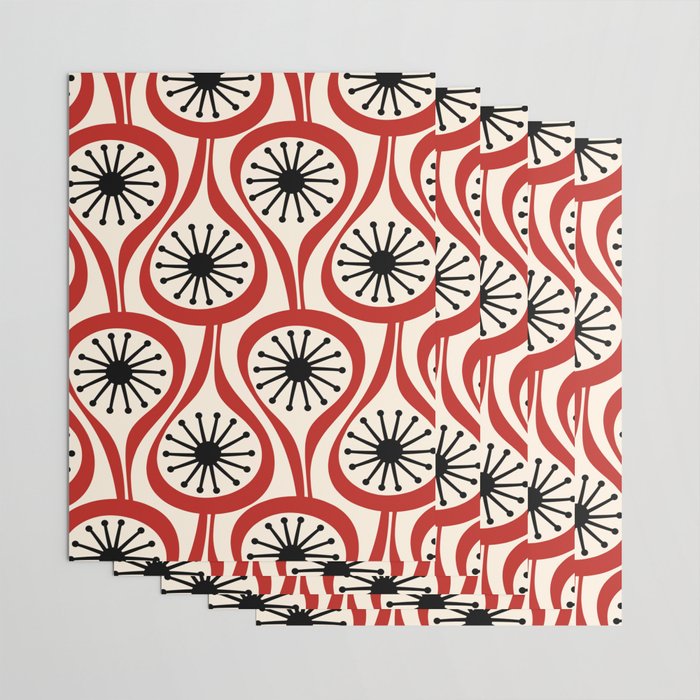 Mid Century Modern Atomic Drops Pattern in Red Black Cream Wrapping Paper Gallery Image 3