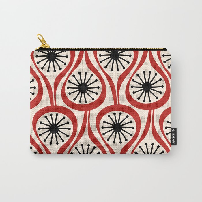 Mid Century Modern Atomic Drops Pattern in Red Black Cream Carry All Pouch Gallery Image 1
