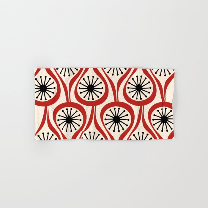 Mid Century Modern Atomic Drops Pattern in Red Black Cream Bath Towel Gallery Image 1