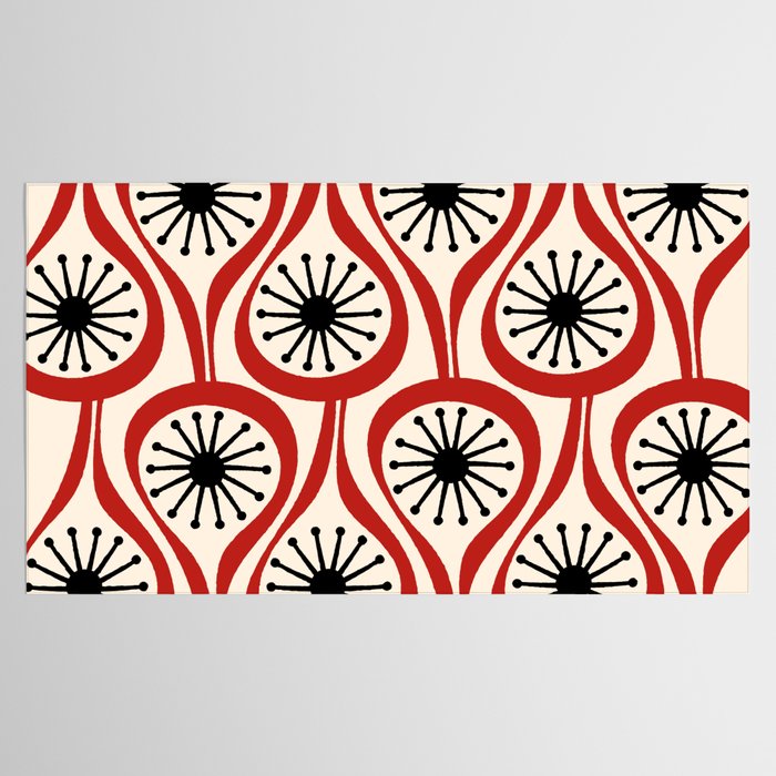 Mid Century Modern Atomic Drops Pattern in Red Black Cream Tablecloth Gallery Image 2