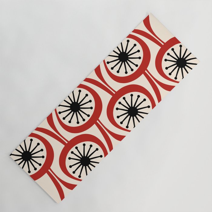 Mid Century Modern Atomic Drops Pattern in Red Black Cream Yoga Mat Gallery Image 1