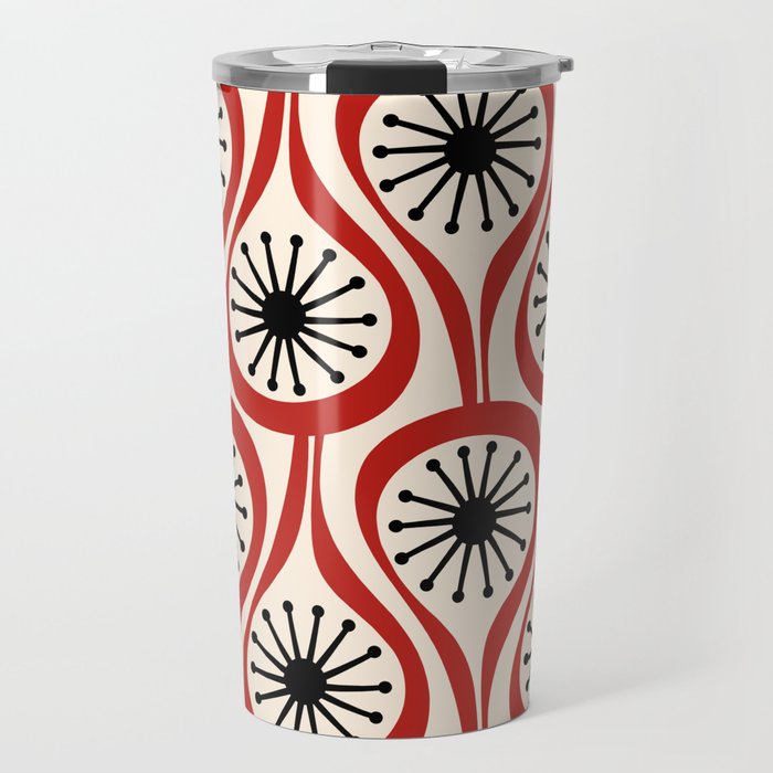 Mid Century Modern Atomic Drops Pattern in Red Black Cream Travel Mug Gallery Image 1