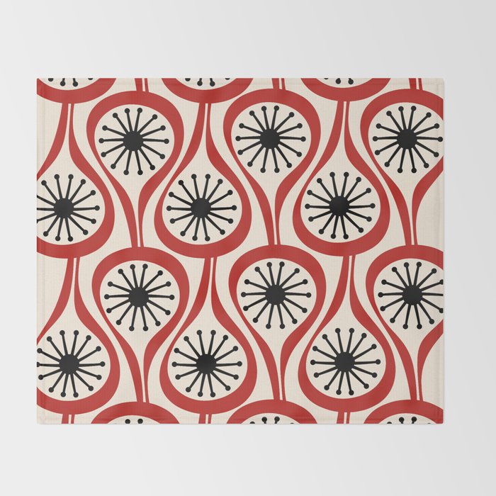 Mid Century Modern Atomic Drops Pattern in Red Black Cream Throw Blanket Gallery Image 2