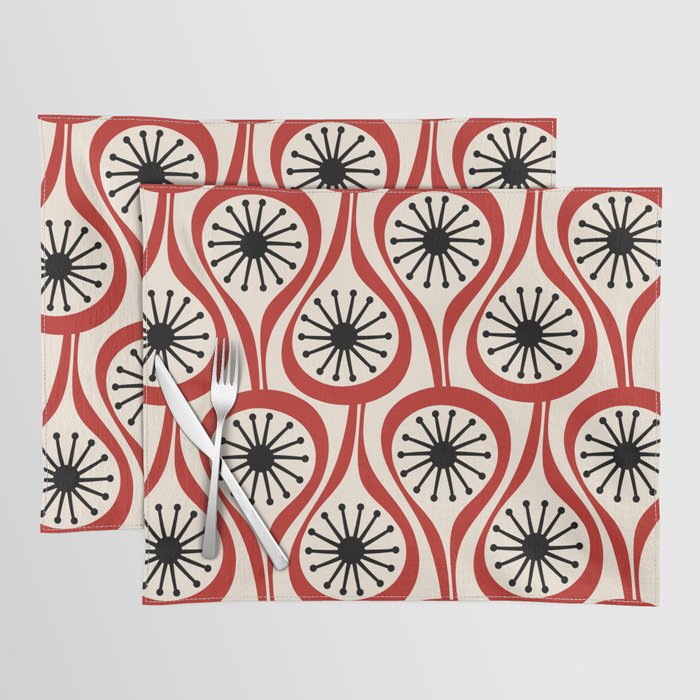 Mid Century Modern Atomic Drops Pattern in Red Black Cream Placemat Gallery Image 1