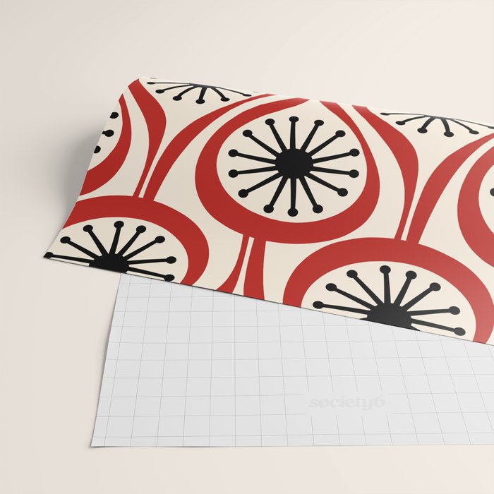 Mid Century Modern Atomic Drops Pattern in Red Black Cream Wrapping Paper Gallery Image 2