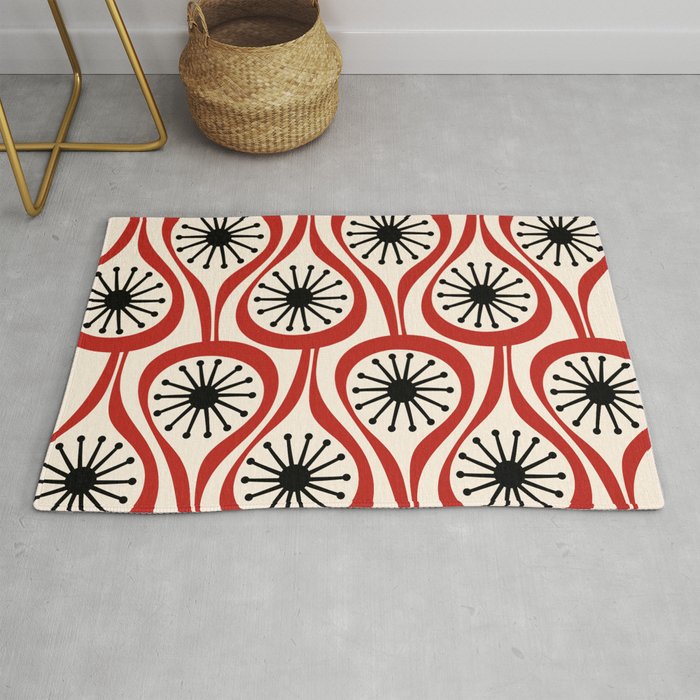 Mid Century Modern Atomic Drops Pattern in Red Black Cream Rug Gallery Image 1