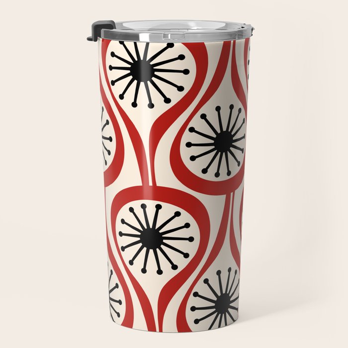 Mid Century Modern Atomic Drops Pattern in Red Black Cream Travel Mug Gallery Image 3