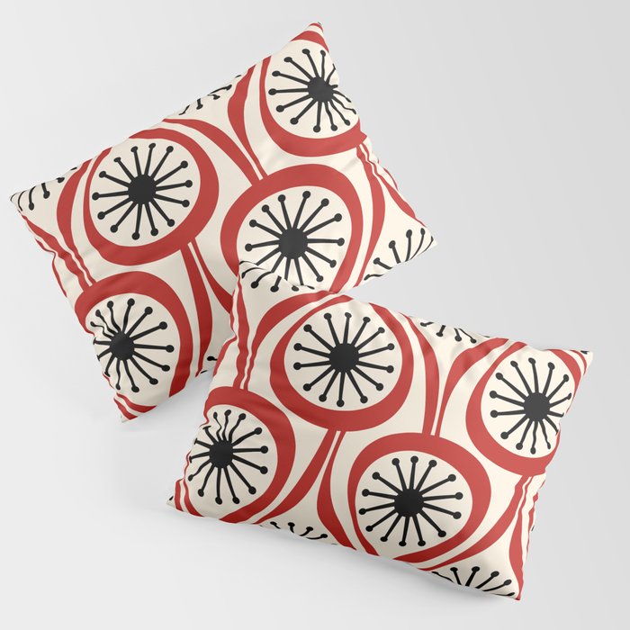 Mid Century Modern Atomic Drops Pattern in Red Black Cream Pillow Sham Gallery Image 1