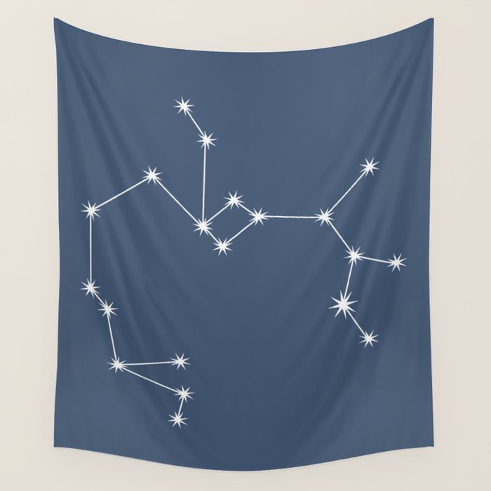 Sagittarius Zodiac Star Constellation Line Art Neutral Blue Wall Tapestry Gallery Image 4