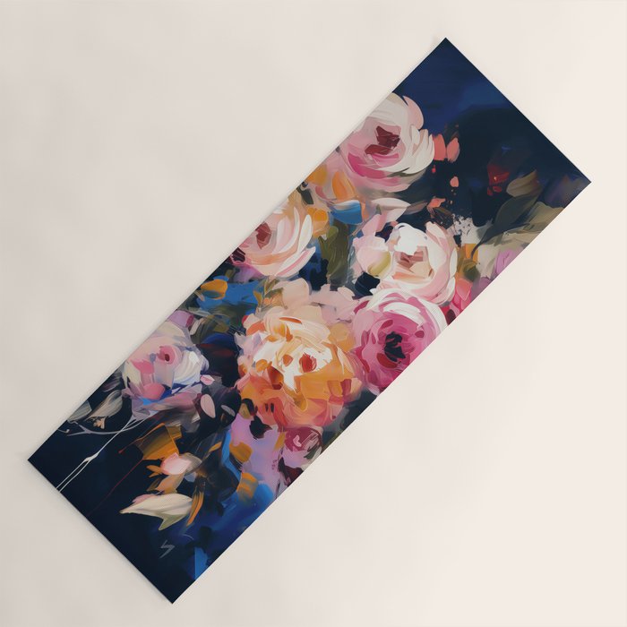 Splashes of Pink and Navy Flowery Art Yoga Mat Gallery Image 1