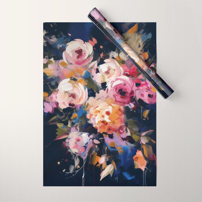 Splashes of Pink and Navy Flowery Art Wrapping Paper Gallery Image 1