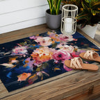 Splashes of Pink and Navy Flowery Art Outdoor Rug Gallery Image 2