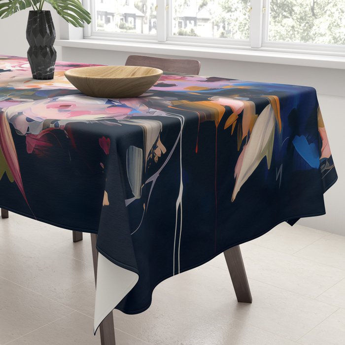 Splashes of Pink and Navy Flowery Art Tablecloth Gallery Image 3
