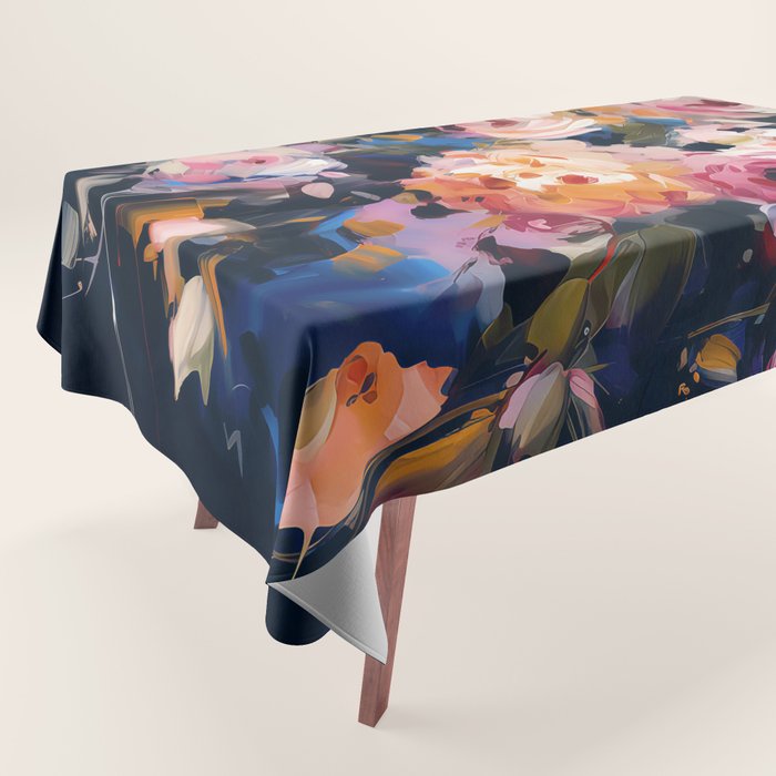 Splashes of Pink and Navy Flowery Art Tablecloth Gallery Image 1