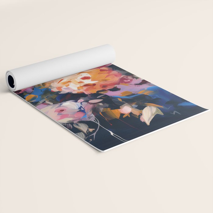 Splashes of Pink and Navy Flowery Art Yoga Mat Gallery Image 2