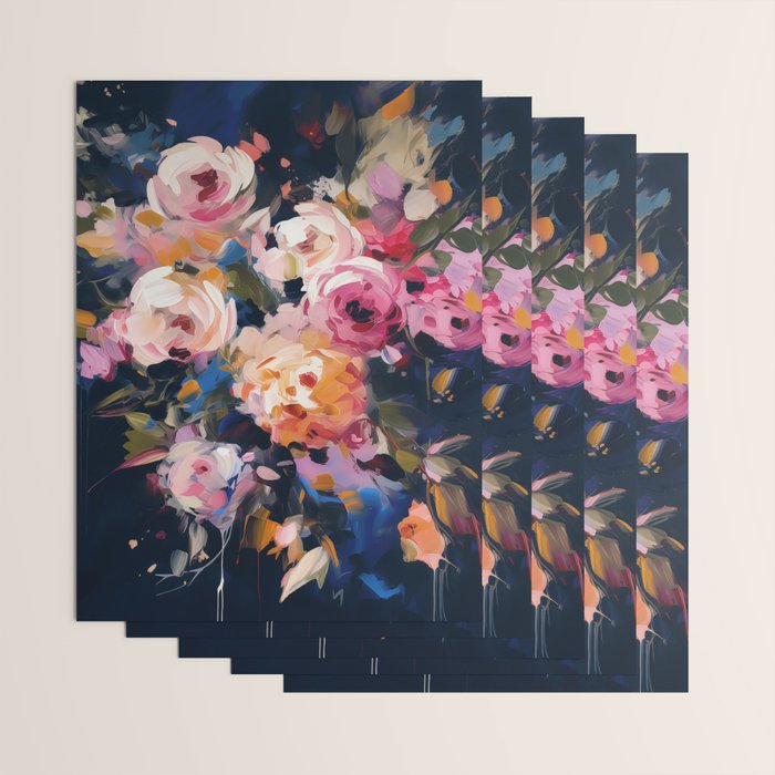 Splashes of Pink and Navy Flowery Art Wrapping Paper Gallery Image 3