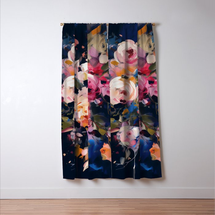 Splashes of Pink and Navy Flowery Art Window Curtain Gallery Image 3