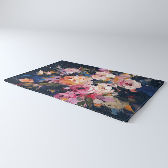 Splashes of Pink and Navy Flowery Art Rug Gallery Image 3