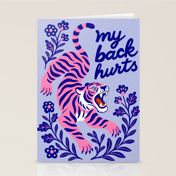 Pink Tiger Illustration - My Back Hurts Stationery Card Gallery Image 2