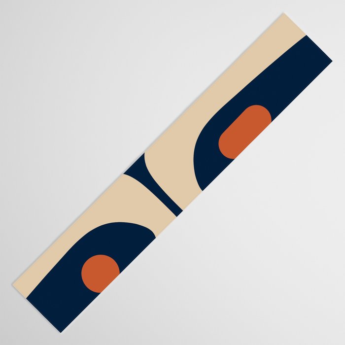 Minimalist Mid Century Modern Retro Piquet Pattern in Mid Mod Navy Blue Spiced Orange Beige Table Runner Gallery Image 3