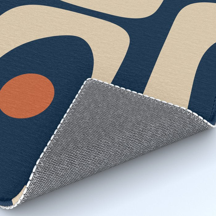 Minimalist Mid Century Modern Retro Piquet Pattern in Mid Mod Navy Blue Spiced Orange Beige Rug Gallery Image 4