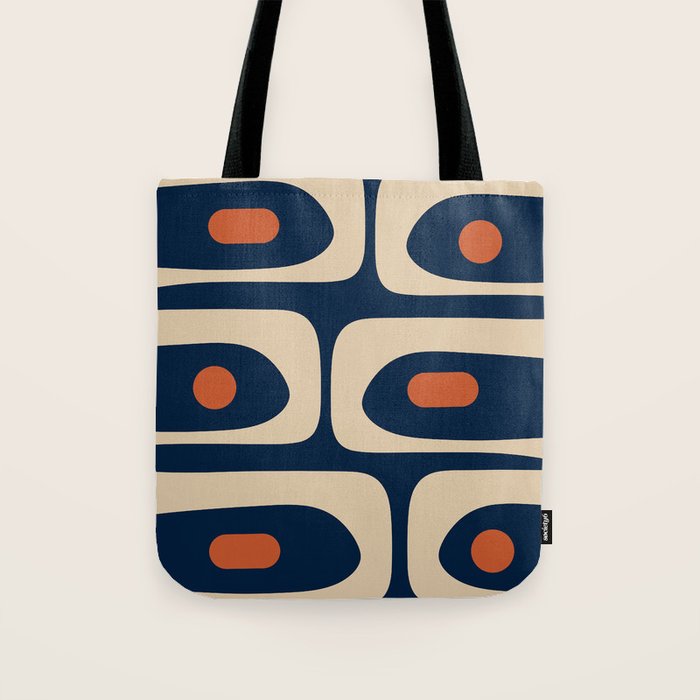 Minimalist Mid Century Modern Retro Piquet Pattern in Mid Mod Navy Blue Spiced Orange Beige Tote Bag Gallery Image 1