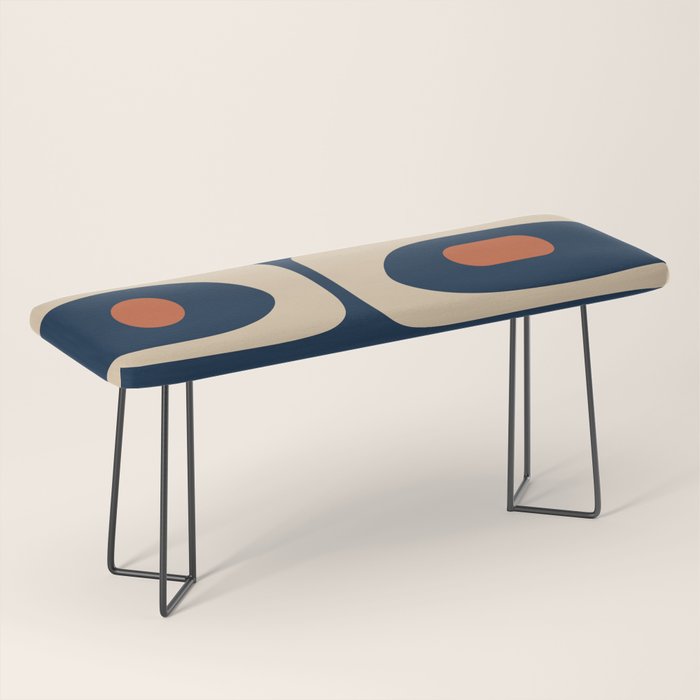 Minimalist Mid Century Modern Retro Piquet Pattern in Mid Mod Navy Blue Spiced Orange Beige Bench Gallery Image 1