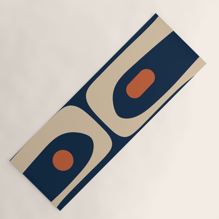 Minimalist Mid Century Modern Retro Piquet Pattern in Mid Mod Navy Blue Spiced Orange Beige Yoga Mat Gallery Image 1