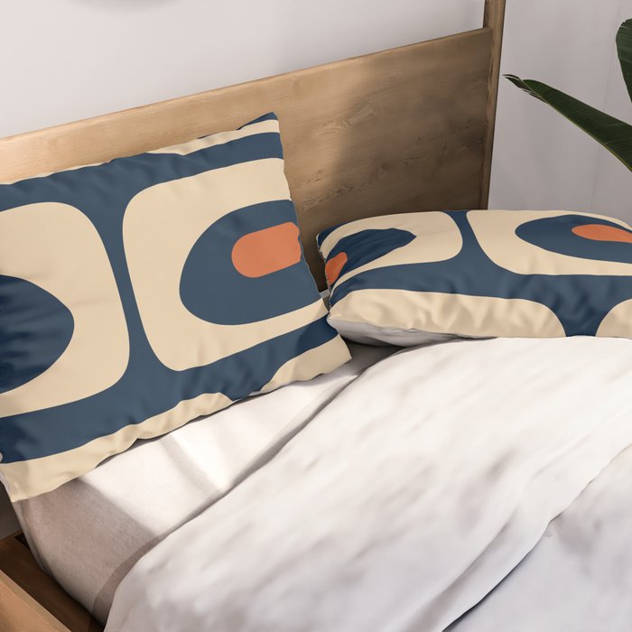 Minimalist Mid Century Modern Retro Piquet Pattern in Mid Mod Navy Blue Spiced Orange Beige Pillow Sham Gallery Image 2